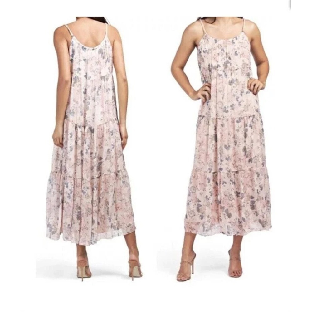 Elena Baldi Italy Pink Floral Silk Blend‎ Maxi Dress Womens XL Boho Romantic